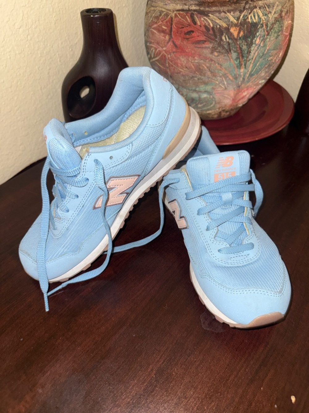 New Balance Kids Light Blue Sneakers with Pale Pink Accents